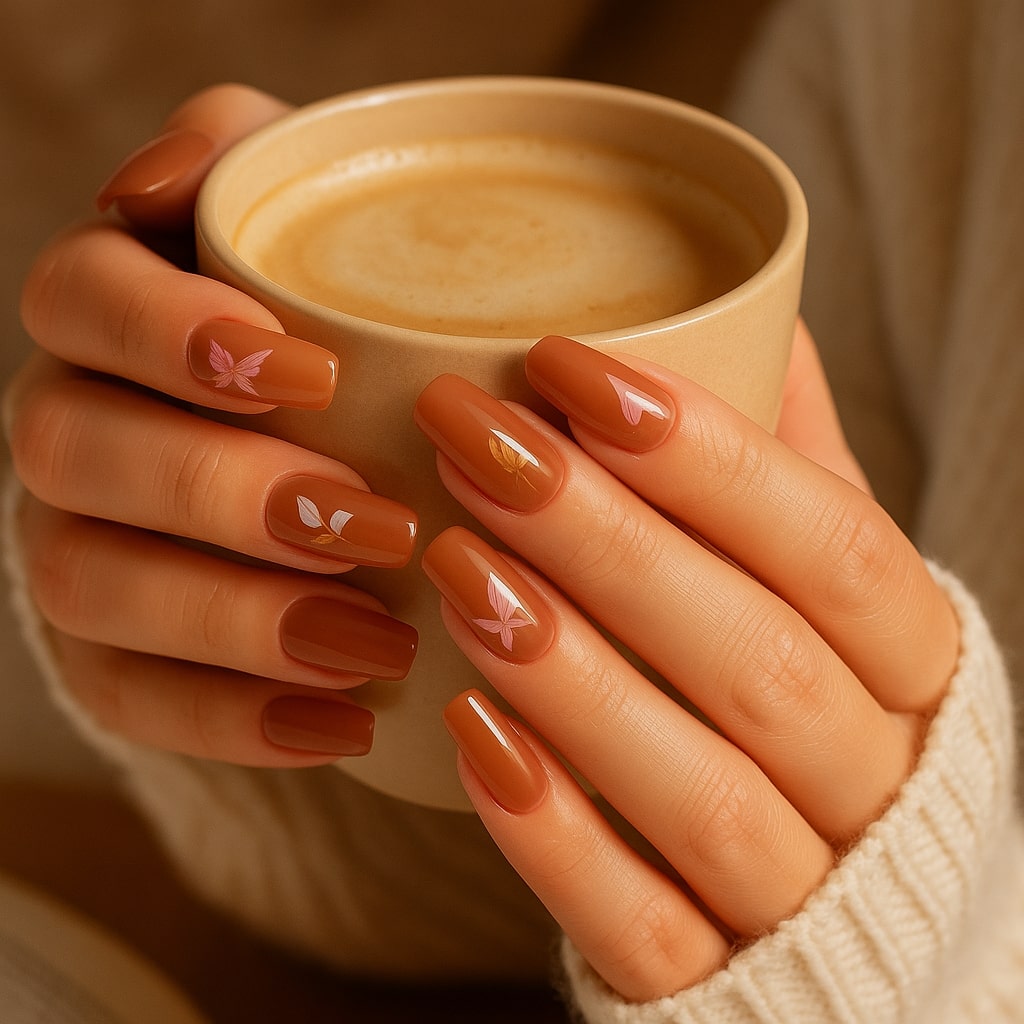 Brown Ombre Press-On Nails – Pink Butterfly Elegance.