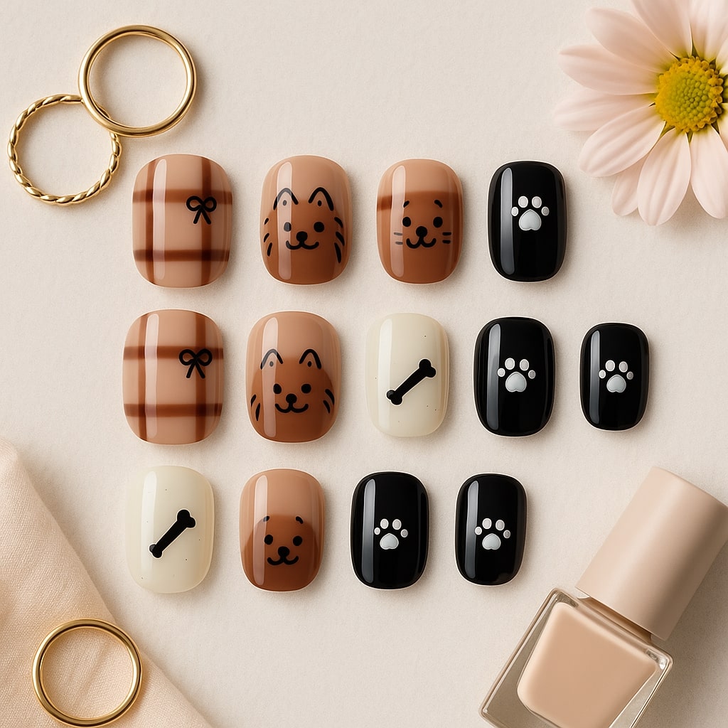 Brown Plaid Press-On Nails – Dog Paw & Bone Design