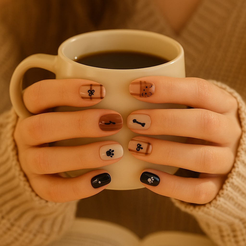 Brown Plaid Press-On Nails – Dog Paw & Bone Design