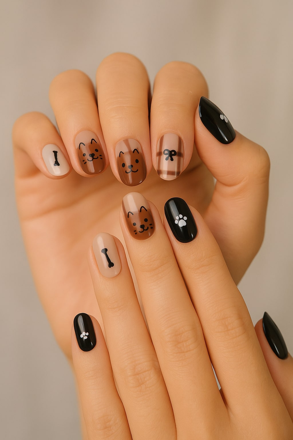 Brown Plaid Press-On Nails – Dog Paw & Bone Design