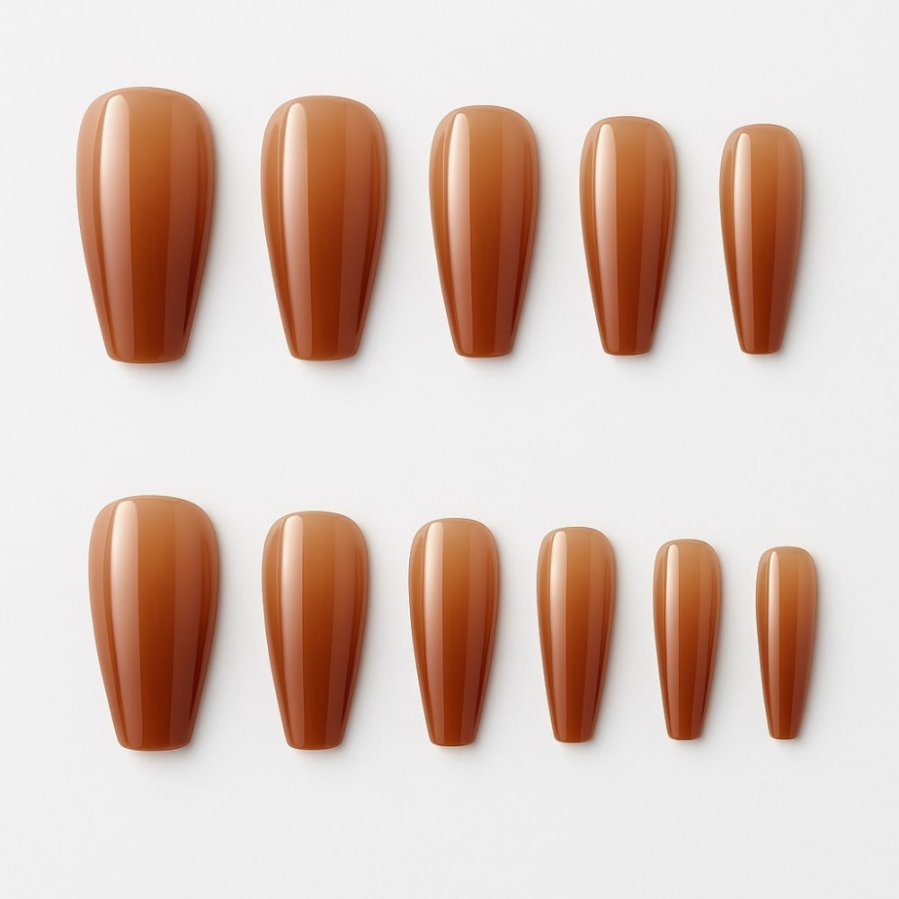Caramel Brown Press-On Nails – Glossy Almond Elegance.