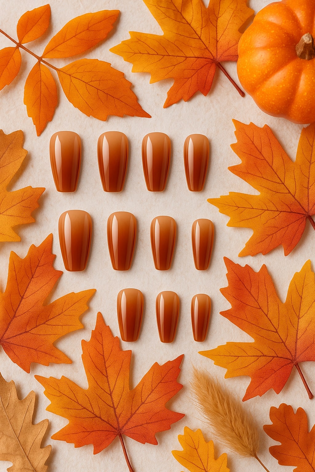 Caramel Brown Press-On Nails – Glossy Almond Elegance.
