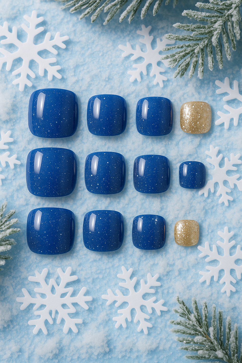Midnight Blue Glitter Press-On Toenails – Gold Accent Elegance.