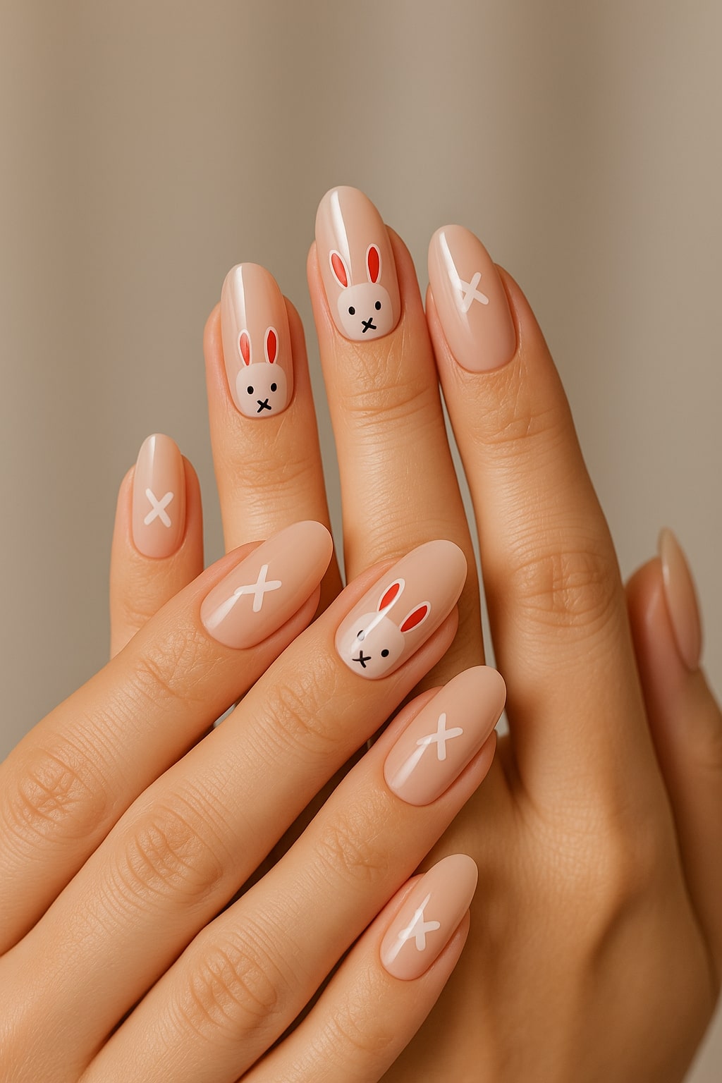 Nude Bunny Press-On Nails – Cute Pastel Easter Design.