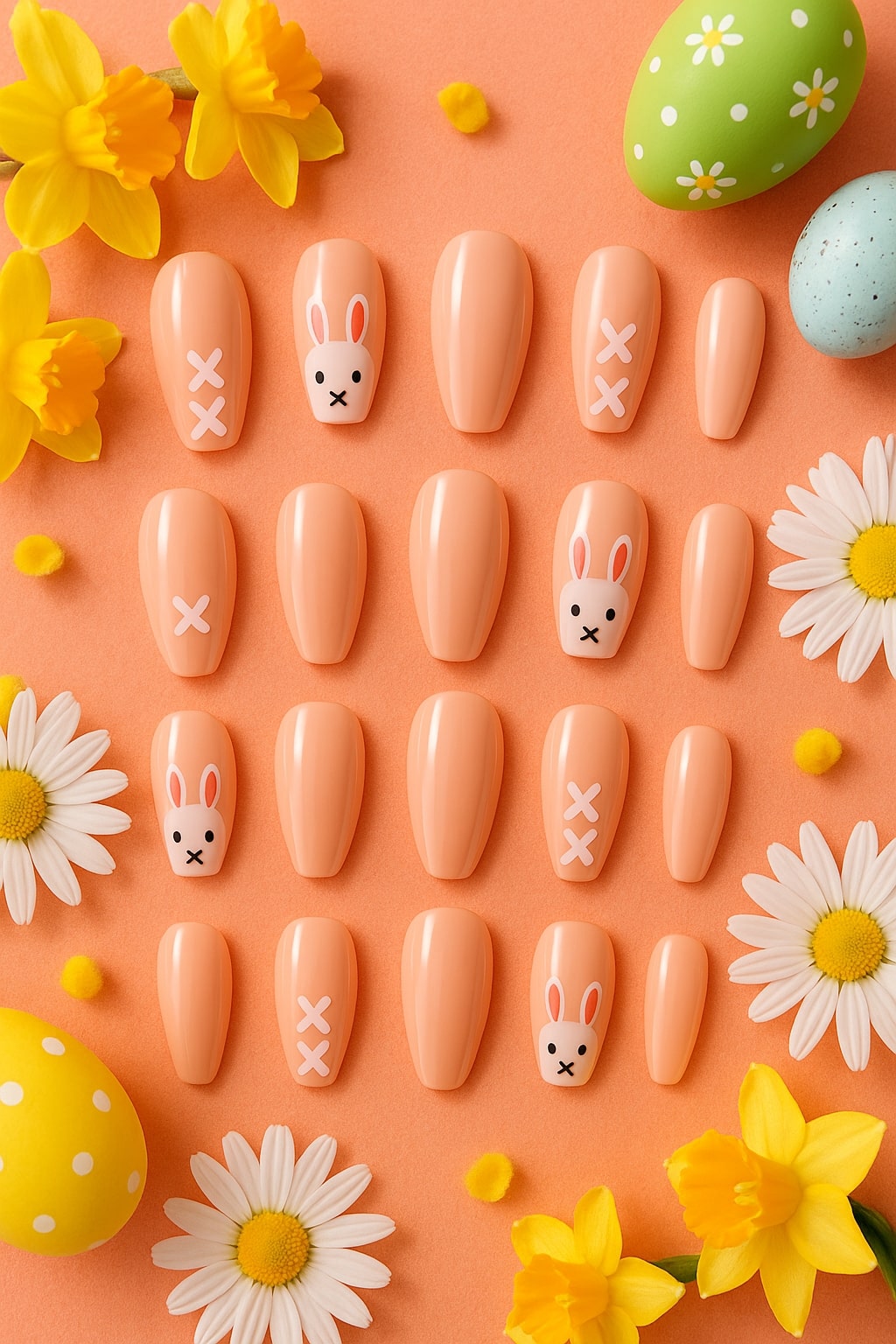 Nude Bunny Press-On Nails – Cute Pastel Easter Design.