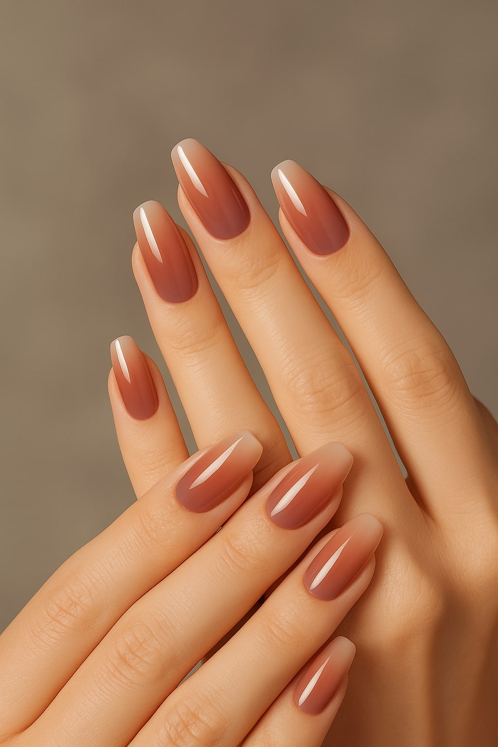Ombre Coffee Nude Press-On Nails – Glossy Gradient Elegance.