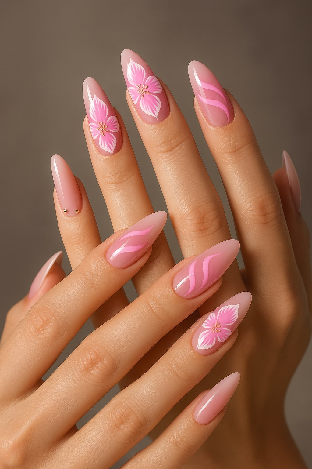 Pink Blossom Press-On Nails – Floral & Pearl Accent Design