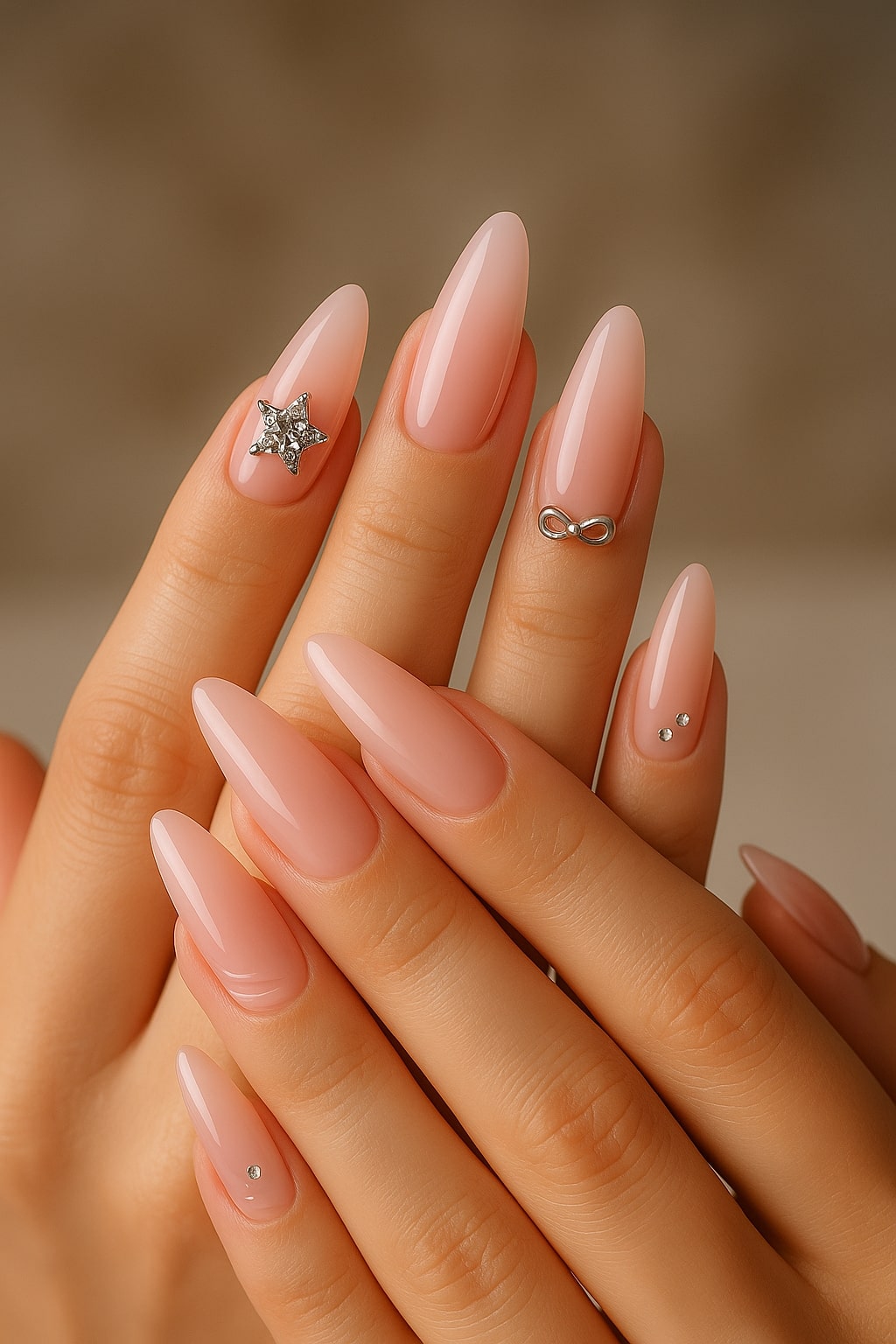Pink Ombre Press-On Nails – Rhinestone & Bow Charm Design.