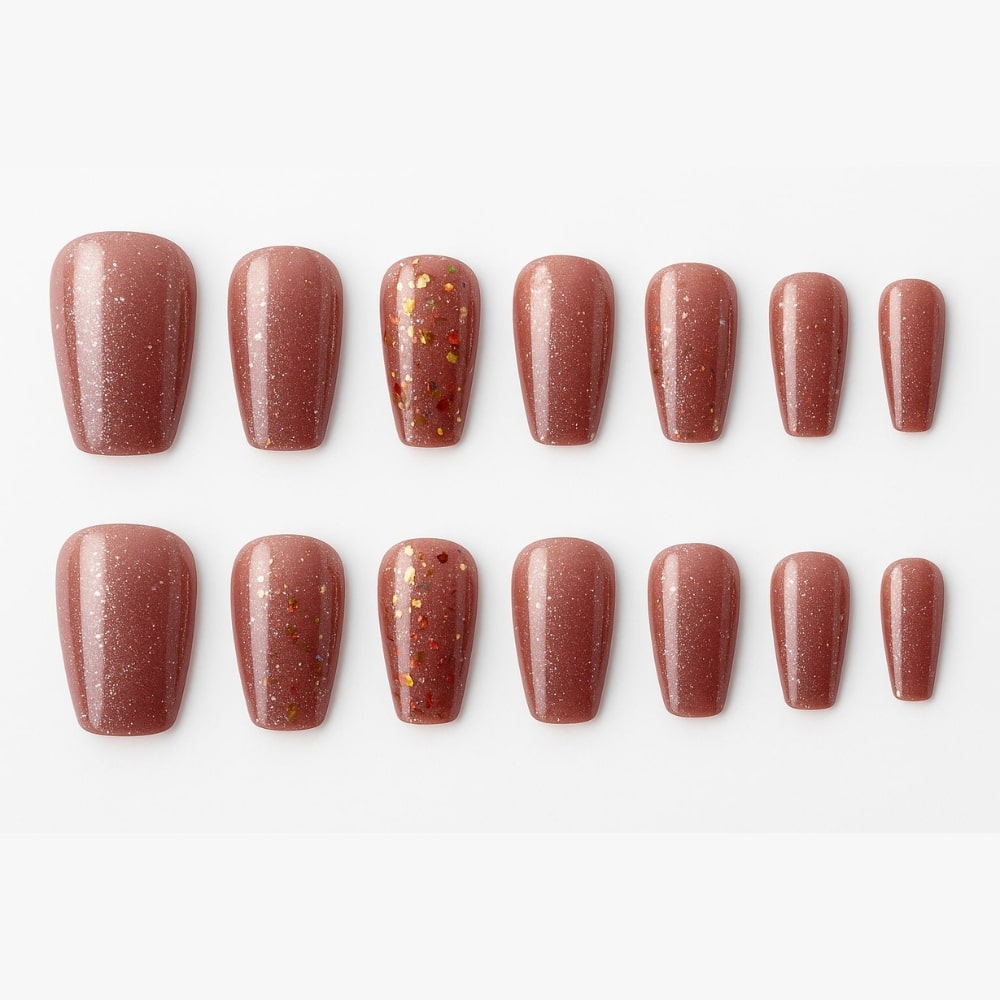 Rosewood Glitter Press-On Nails – Shimmer & Foil Accents