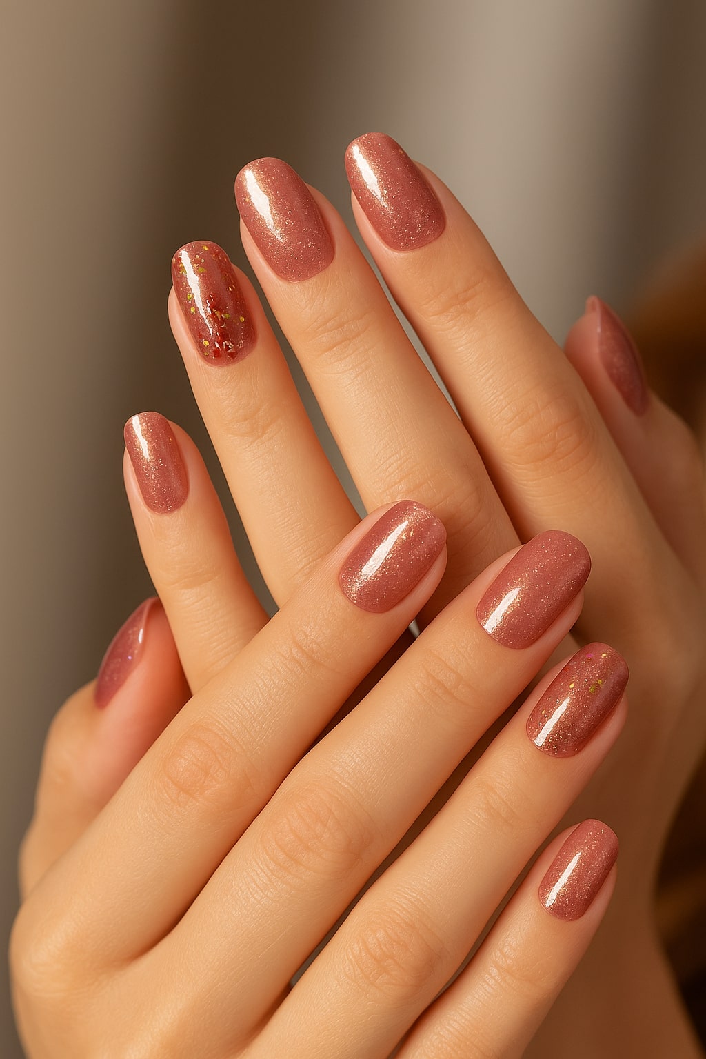 Rosewood Glitter Press-On Nails – Shimmer & Foil Accents