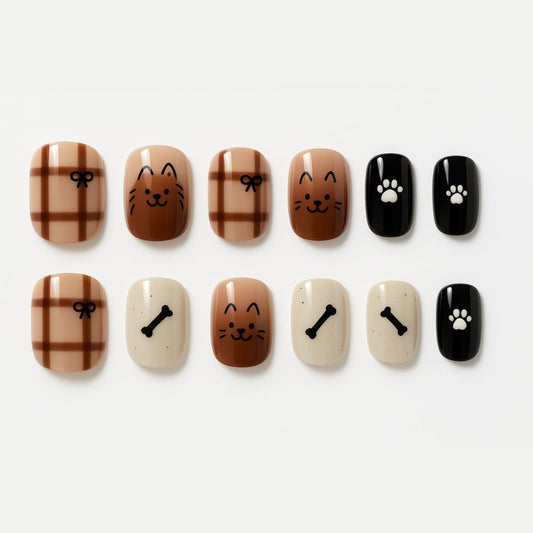 Brown Plaid Press-On Nails – Dog Paw & Bone Design