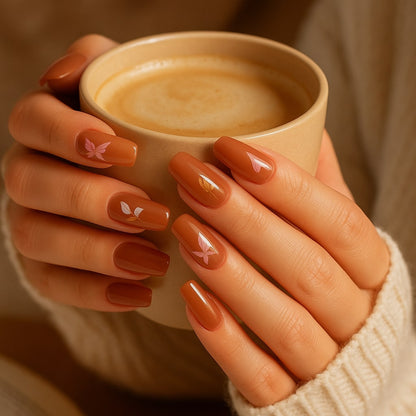 Brown Ombre Press-On Nails – Pink Butterfly Elegance.
