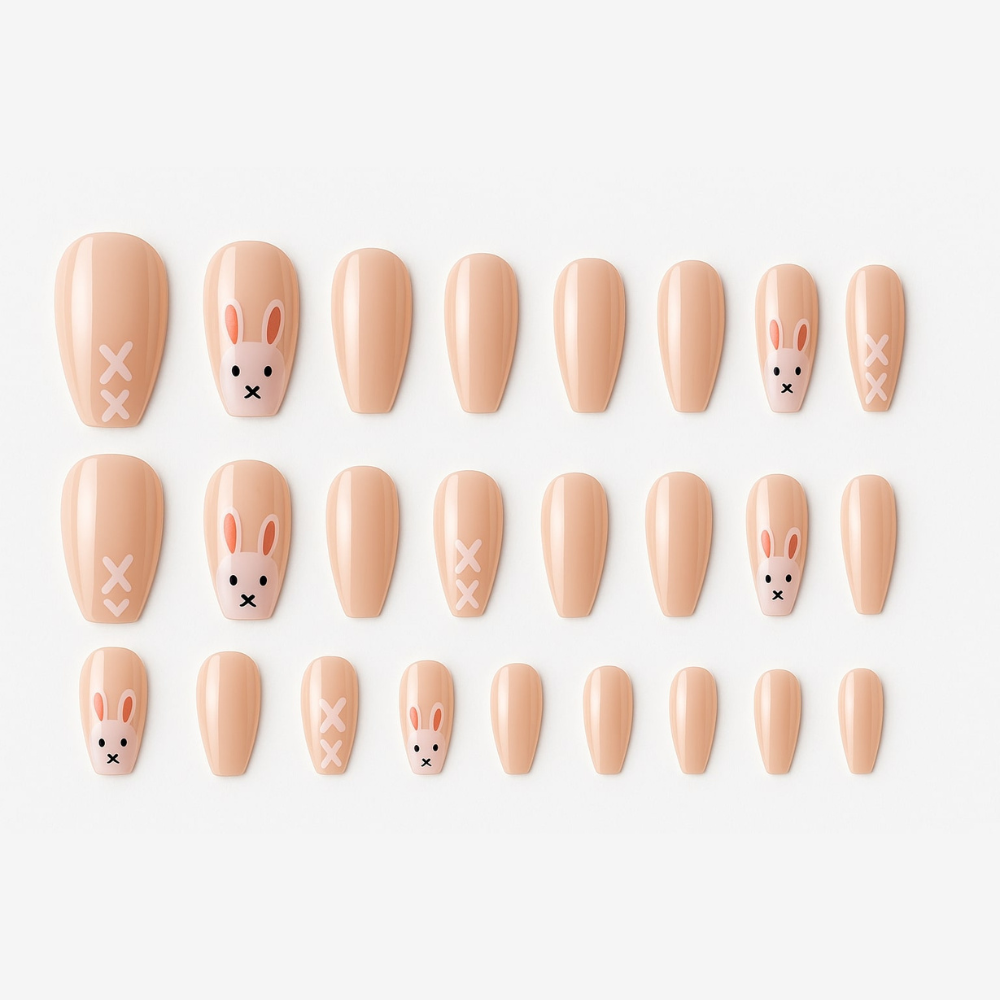 Nude Bunny Press-On Nails – Cute Pastel Easter Design.