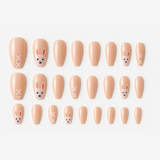 Nude Bunny Press-On Nails – Cute Pastel Easter Design.