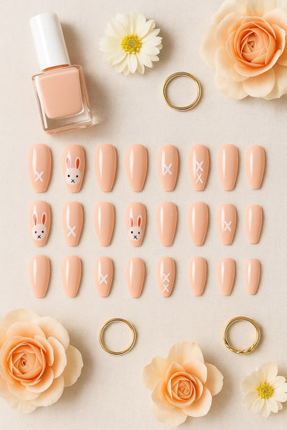 Nude Bunny Press-On Nails – Cute Pastel Easter Design.