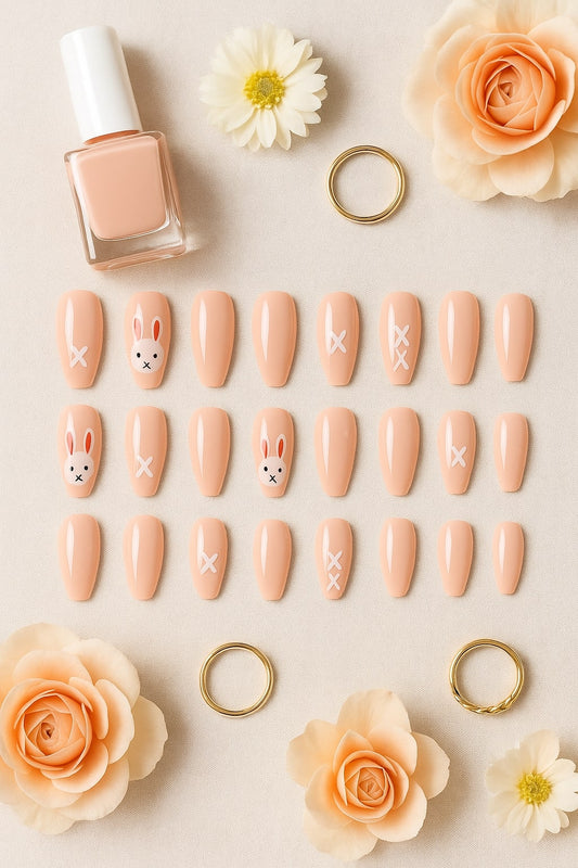 Nude Bunny Press-On Nails – Cute Pastel Easter Design.