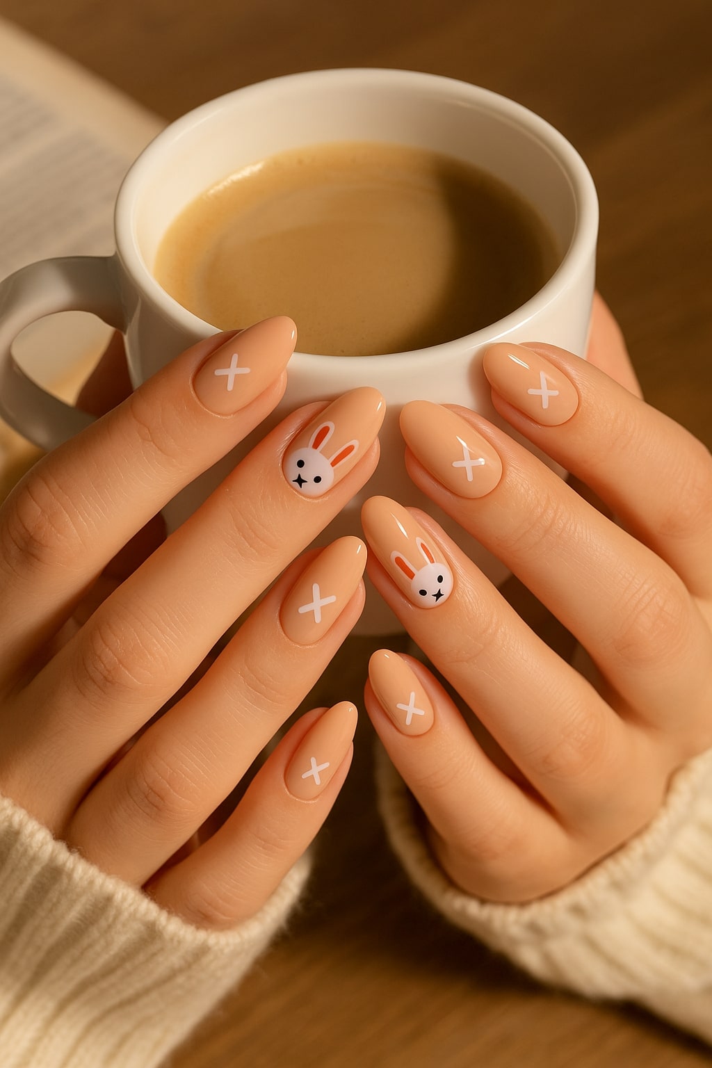 Nude Bunny Press-On Nails – Cute Pastel Easter Design.