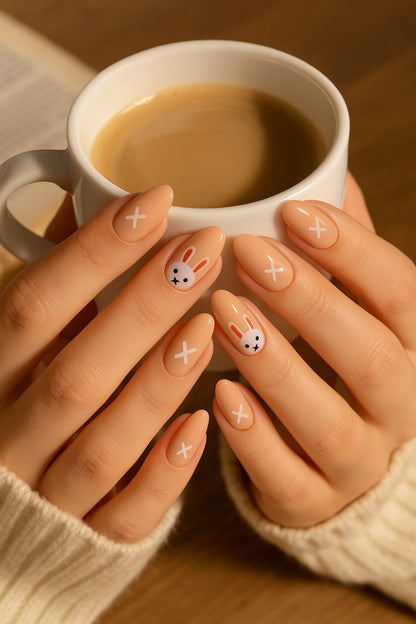 Nude Bunny Press-On Nails – Cute Pastel Easter Design.
