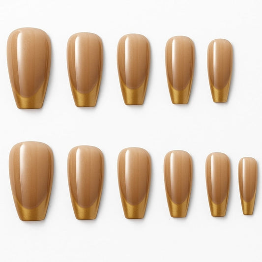 Nude & Gold Press-On Nails – Elegant Glossy Finish