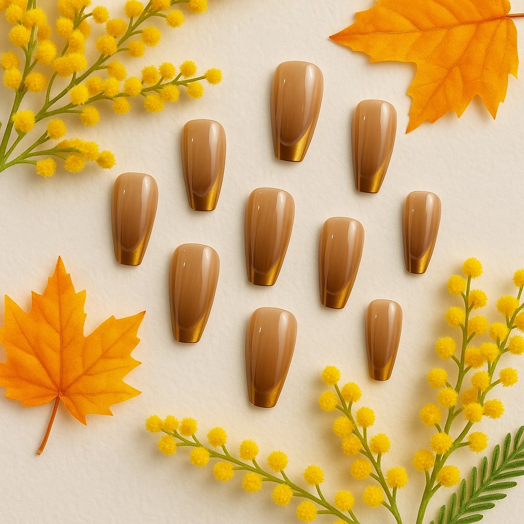 Nude & Gold Press-On Nails – Elegant Glossy Finish