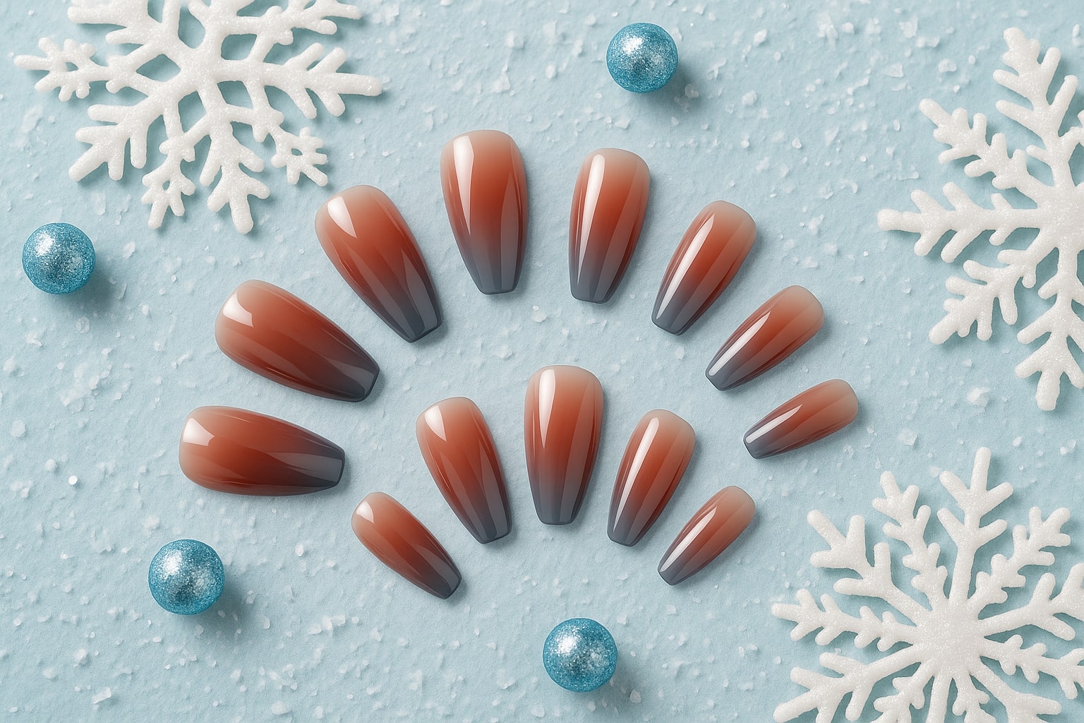 Ombre Coffee Nude Press-On Nails – Glossy Gradient Elegance.