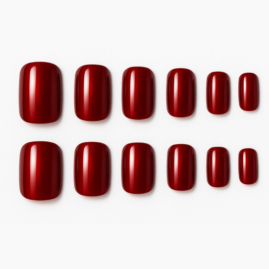 Red Wine Press-On Nails – Glossy Classic Square Finish.