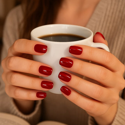 Red Wine Press-On Nails – Glossy Classic Square Finish.