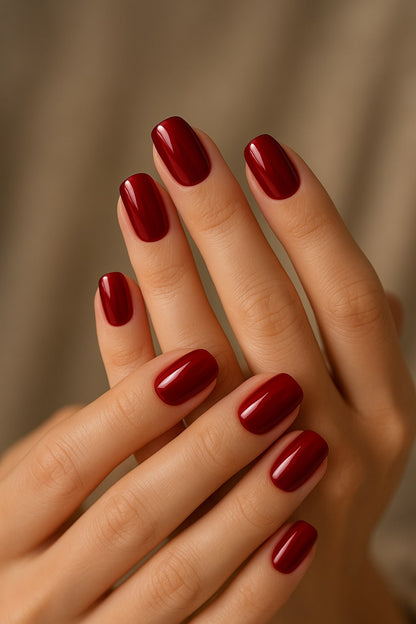 Red Wine Press-On Nails – Glossy Classic Square Finish.