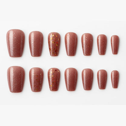 Rosewood Glitter Press-On Nails – Shimmer & Foil Accents