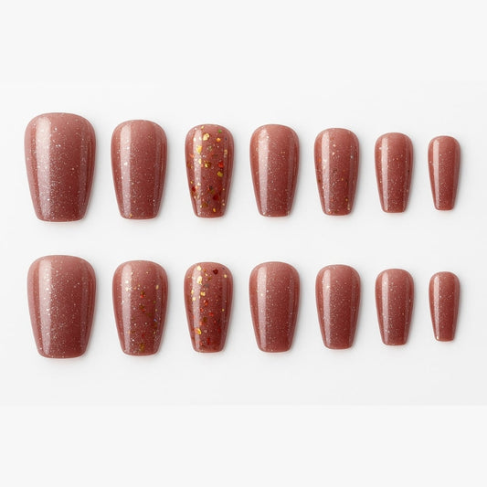 Rosewood Glitter Press-On Nails – Shimmer & Foil Accents