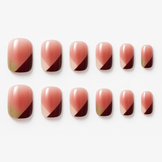 Rosewood Ombre Press-On Nails – Gold Accent Modern Design