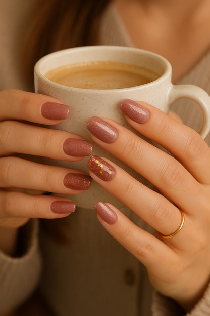 Rosewood Glitter Press-On Nails – Shimmer & Foil Accents